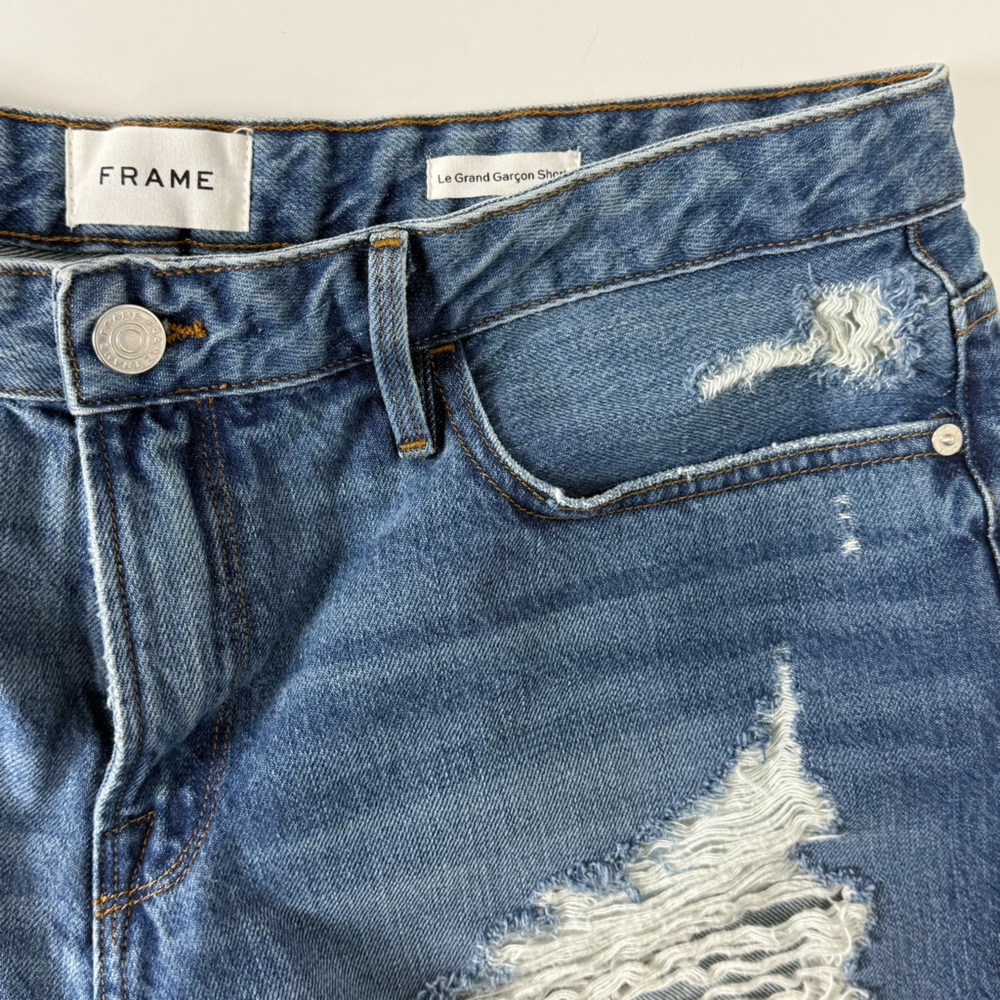 Frame Denim Blue Distressed Jean Shorts